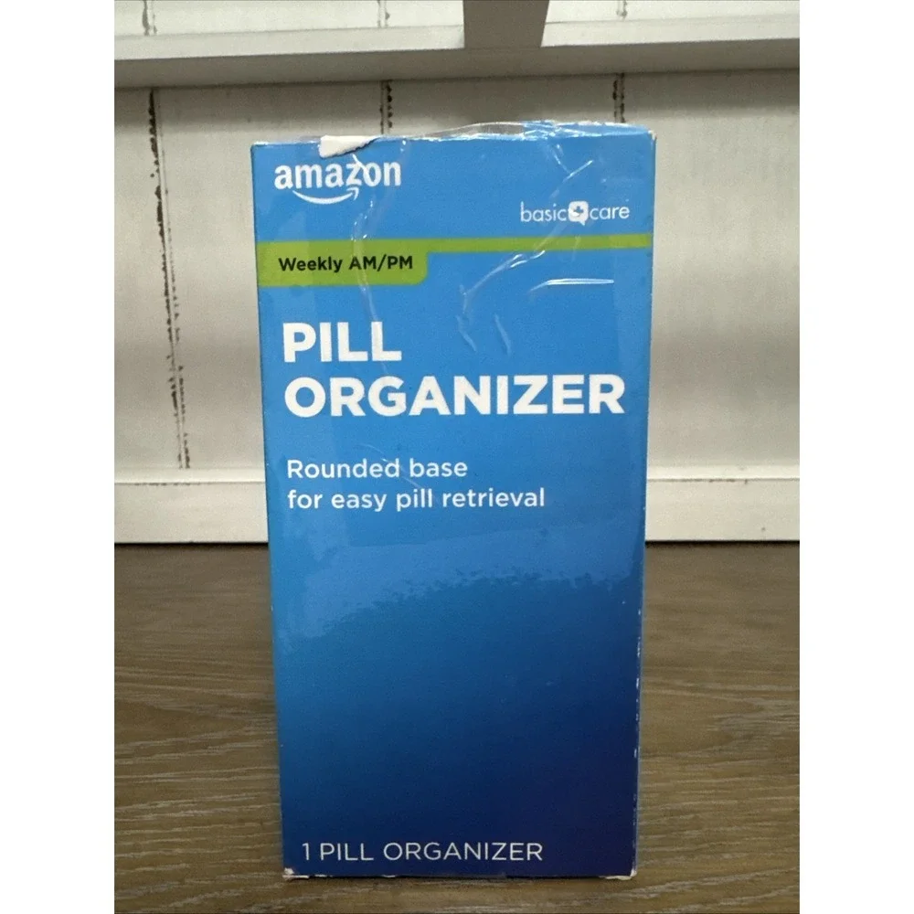 Amazon Basic Care (7-Day) AM/PM Pill Organizer, 1 Count (Pack of 1),‎ Blue